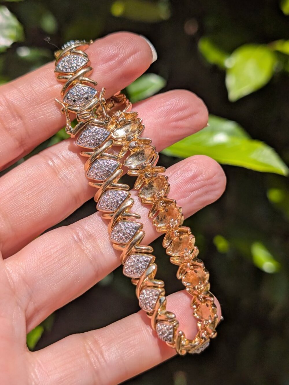 Sterling Silver Diamond XO Link Gold Plated Tennis Bracelet 7.5 Inches
